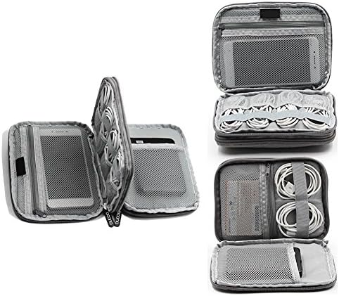 Cable Bag Case Travel Electronic Accessories Organiser Bag Double Layer Universal Travel Cable Case Portable Gadget Cablebags Storage for usb Hard Drive Phone Charge Memory Card Power Bank (gray)