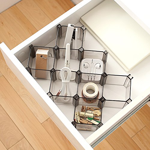 Warrah Verstellbarer Set von 6 Boxen Organizer Schubladen Trennwand für Kleidung Socken BHS und mehr. Schwarz - 4