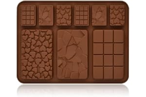 VURYAPI Stampo per cioccolato in silicone per 9 tavolette di cioccolato fai da te, senza BPA, antiaderente, stampo in silicone marrone