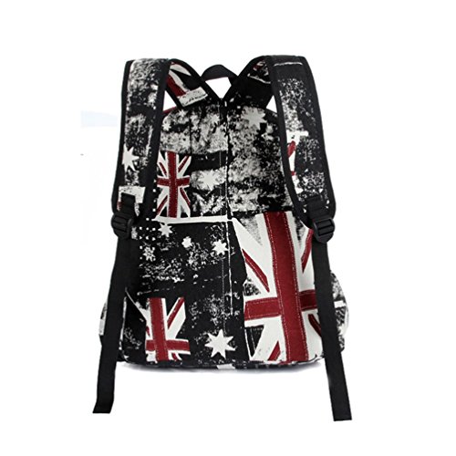 Fieans Unisexe Sac en Toile College Sac à Dos Multifonctionnel-Camping Voyage Loisirs Sac à Dos pour Ordinateur Portable-Drapeau rouge noir