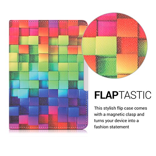 kwmobile Hülle für Tolino Shine 2 HD – Flipcover Case eReader Schutzhülle – Bookstyle Klapphülle Regenbogen Würfel Design Mehrfarbig Grün Blau - 2