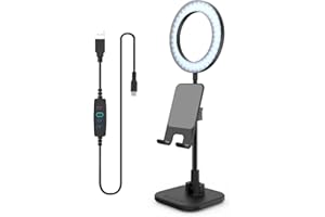 digipower DP-WSH-PH6 - Lámpara LED de Escritorio con Soporte para Smartphone y Tablet, Incluye batería, Altura Regulable, para videocalls en el Trabajo y en casa, Color Negro