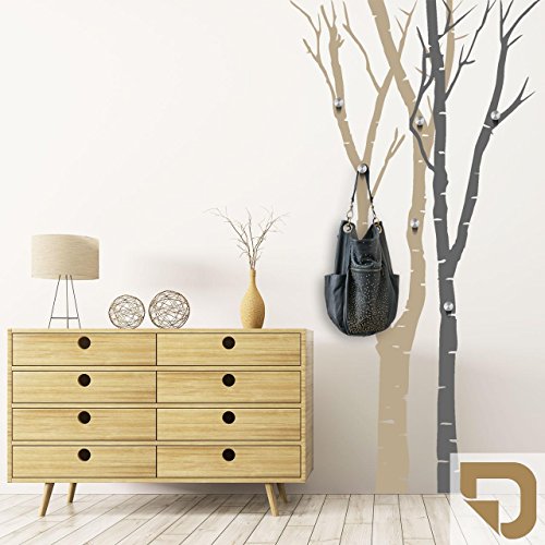 DESIGNSCAPE® Garderobe Birkenstämme | Bäume als Garderobe mit Haken 102 x 200 cm (Breite x Höhe) Farbe 1: hellbraun inkl. 6 Edelstahl Wandhaken DW811050-M-F10