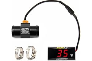 NORXI Thermomètre numérique pour moto, thermomètre universel avec capteurs, thermomètre étanche pour moto avec alarme de haute température (22 mm, rouge)