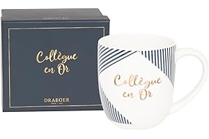 DRAEGER PARIS 1886 - Mug blanc et bleu en céramique Collègue en or - Idée Cadeau Mug Humour pour Collègue, Frère, Ado, Ami, Partenaire - Tasse originale avec Coffret Cadeau