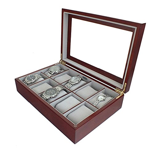 Limited Edition Mele & Co Luxury Walnut Wood 10 Watch Display Case Storage Box Wooden Watchbox with Grey Interior