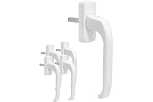 SILISTO Hanseatic Lot de 5 poignées de fenêtre en aluminium moulé sous pression Blanc RAL9016 Longueur de la tige 38 mm Avec vis 5 x 45 mm