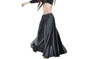 DAIHAN Falda Larga Color Sólido Satén Mujer Falda De Danza De Vientre Profesional Swing Maxi Ropa