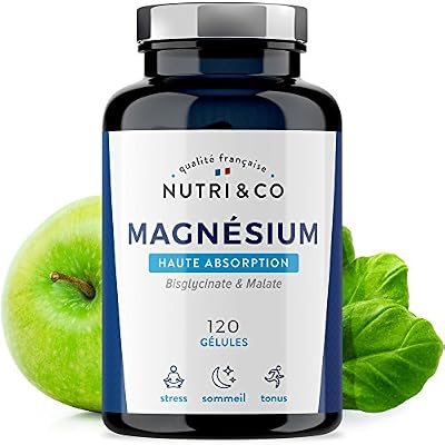 NUTRI & CO Magnesium Végétal plus Vit B6 B5 B8 • 500mg • Malate et Bisglycinate de Magnésium • 120 Gélules 100% Bio-disponibles et Non Laxatives • Fabriqué en France par Nutri&Co