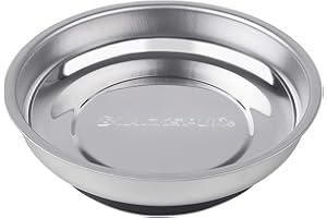 EPITOME FLOWER Magnetic Tray for Screws Bolts Metal Parts, 150mm Round Tray for Metal Parts, Stainless Steel | Black Base