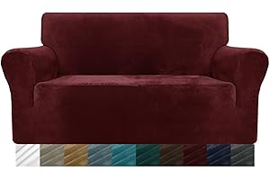 ‎MAXIJIN MAXIJIN Thick Velvet Sofabezüge 2-Sitzer Stretch rutschfeste Loveseat Bezüge für Wohnzimmer Hunde Pet Plüsch Love Seat Couch Schonbezüge Furniture Protector (2 Sitzer, Weinrot)
