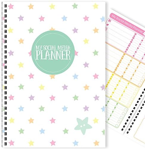 My Social Media Planner | 12 Months | Blog Tracker & Diary | Handmade | A5 (5.8" x 8.3") [Rainbow Stars]