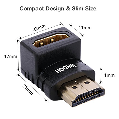 HOOMIL HDMI Adapter, 90 Grad Winkel High Speed HDMI Stecker auf HDMI Buchse Adapter – Schwarz (2 Stück) - 7