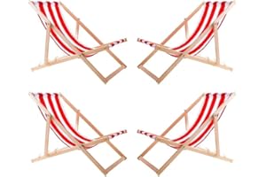 WOODOK Lot de 4 Chaises Longues Pliables en Bois – Transats de Jardin Extérieur en Hêtre, Confort Ergonomique, Réglables 3 Positions, Résistants aux Intempéries, Idéals Terrasse, Plage, Balcon