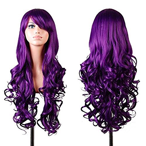 SUMERSHA Curly Cosplay Wig Long Hair Heat Resistant Spiral Costume Wigs Purple 32" 80cm with Free Wig Cap and Wig Comb (Purple)