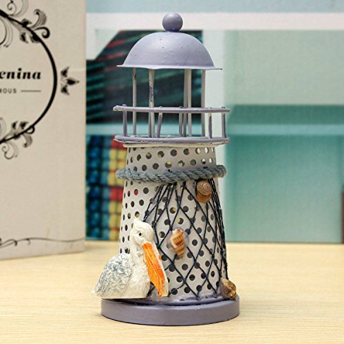 KING DO WAY Leuchtturm Mini leuchtturm deko Mittelmeer Stil Kerze Teelicht Haus Zimmer Deko Eisen Lighthouse in Muster zufaellig versendet 14.5 x7cm - 2