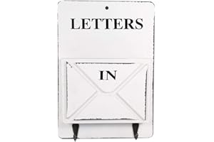 Asixx Zeitungshalter Wand, Post Halter Dekoratives Wandregal aus Holz und Eisen für die Aufbewahrung von Briefen, Postkarten, Zeitungen usw, 18 x 4,2 x 26 cm(Weiß)