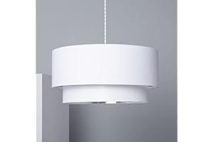 LEDKIA LIGHTING Lampada a Sospensione in Tessuto Reflect Duo Ø500x220 mm Bianco E27 Tessile per Sale, Soggiorno, Cucina, Camera