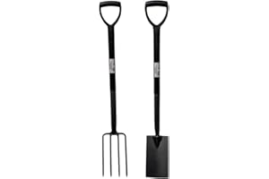 MAXLAND Black 2 Piece Carbon Steel Fork and Spade Border Set for Garden and Lawn Versatile Tools for Gardeners Strong Tough and Durable Metal