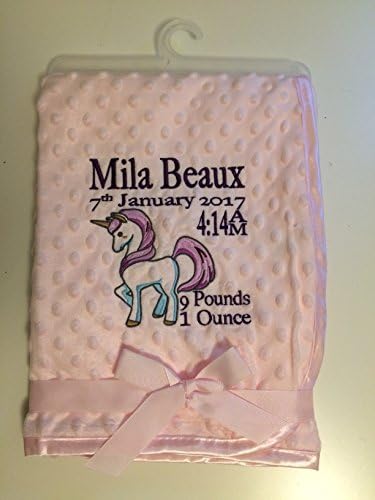 Unicorn Design Personalised Embroidered microplush dimpled Baby Bubble Blanket Pink