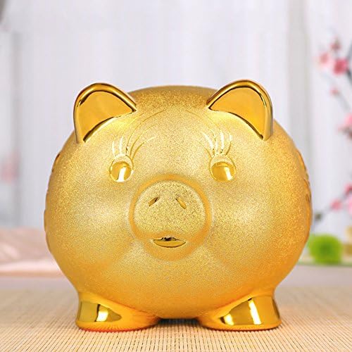 Large gold pig piggy bank,Ceramic meng pig piggy bank birthday gift cartoon gift ornaments for children-A