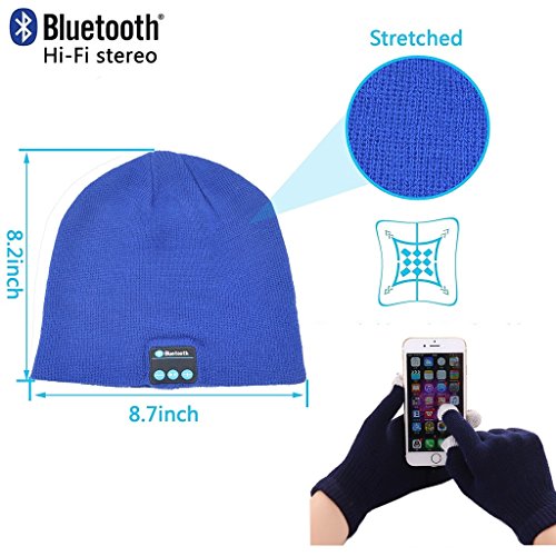 Fone-Case Asus Zenfone Zoom ZX550 (Blue) Wireless Bluetooth Beanie Hat with Stereo Headphones Headset Speaker Hands-Free Buit-In and Touchscreen Gloves with 3 Fingers Silver Coated Nylon Fibre Tips