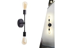 CHAO ZAN Aplique de Pared, Apliques de Pared Modernos de 2 Luces, Apliques de Iluminación, Base de Lámpara de Pared Doble E27 Metal Interior para Baño, Pasillo, Tocador, Cocina, Espejo Dormitorio (Negro)