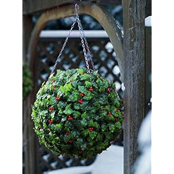 2 Best Artificial (TM) 40cm Christmas Holly Topiary Balls Xmas Hanging Basket: Amazon.co.uk 