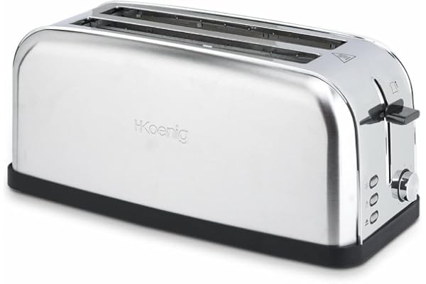 H.Koenig Grille Pain Toaster Spécial Baguette 2 Tranches TOS28 Fentes larges Inox vintage, 7 Niveaux de brunissage, Décongélation, Rapide et uniforme, Pain et Viennoiserie, Nettoyage facile, 1500W