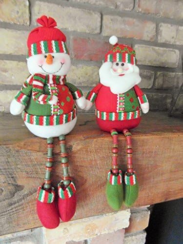 Maggy Kay Set of 2 - Sitting Santa & Snowman Novelty Christmas Shelf Sitter for Mantelpiece Tabletop Dangly Legs