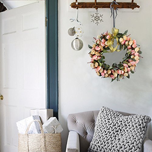 MIHOUNION 36cm künstliche Kranz Seiden kunstblumen Blütenkranz Emulation Rosen Blumenkranz Anordung küche Wand Türen Fenster Sogar jedes Zimmer Dekoration - 2