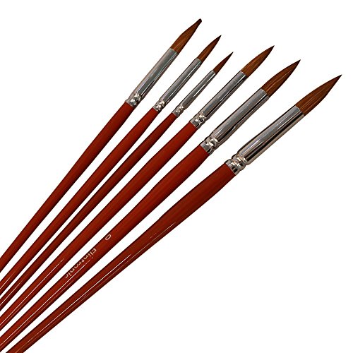 URAQT 6 Stück Künstlerpinsel, Pinsel Set Runde Spitze, für Öl Acryl Aquarell - 4