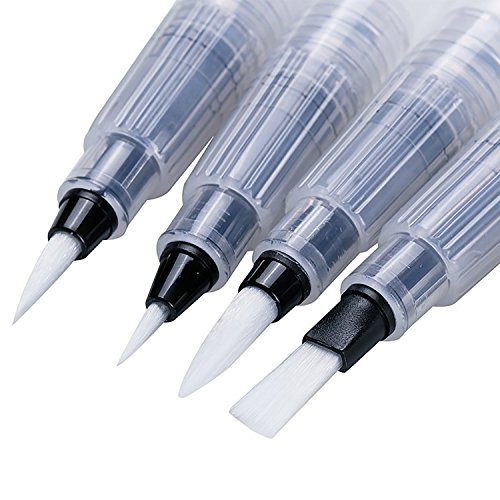 Water Brush Wasser-Pinsel Spitz / Flach Pinsel – Zur Auswahl: 4er Set oder Einzelpinsel – Wasserfarben Aquarell-Pinsel (Set) - 6