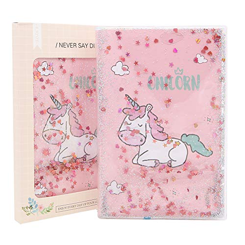 Cuaderno de unicornio creativo, tamaño A5, con lentejuelas, planificador diario y semanal, calendario anual, planificador de libros, gestión de tiempo con páginas coloridas (rosa)