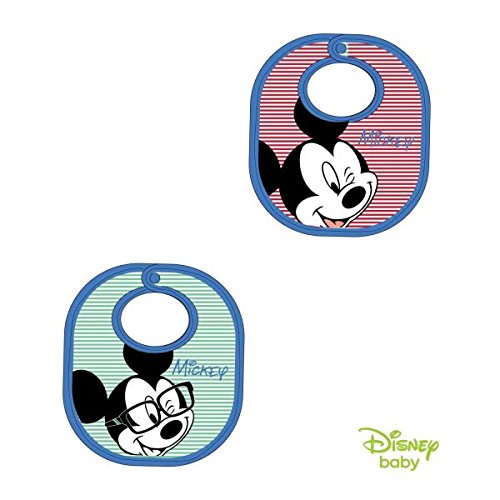 Disney Mickey Lätzchen, 2 Stück, grün-weiß/blau + rot-weiß /blau - 2