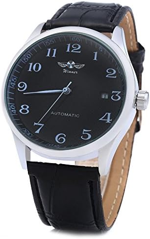 Leopard Shop Winner Men Automatic Mechanical Watch Date Display Leather Band Black Black
