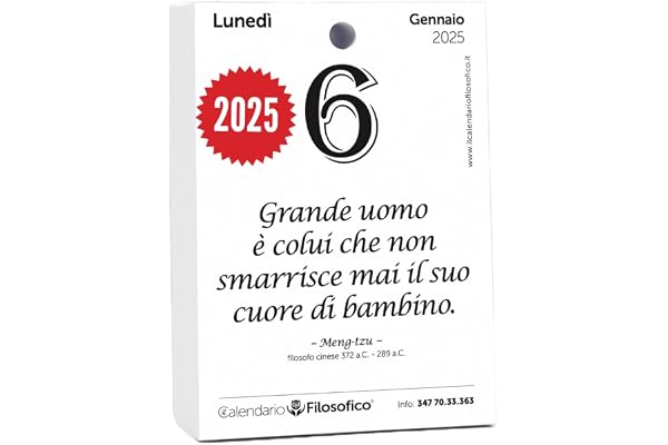 Il Calendario Filosofico 2025, remplacement format A6 de 10 x 14 cm, le premier et l'original calendrier de table avec 365 jours de phrases philosophiques, lire chaque jour une phrase, conçu et créé à