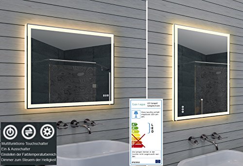 Design Badezimmerspiegel mit Dimmer, Warm und Kaltweiß und Touchschalter 80 x 60 cm - 3