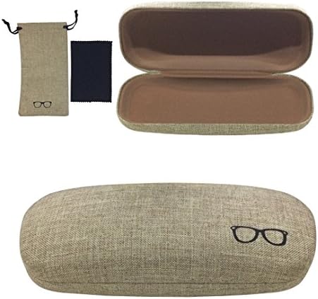 iKomi Hard Shell?Glasses?Case,Linen Fabric Case for Eyeglasses and Sunglasses(Includes Glasses Pouch)(Tan)