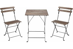 BRIGROS Estosa - Set Bistrot da Giardino con Tavolo e Sedie Pieghevoli in Ferro e Doghe in Legno di Acacia Comodo e Elegante per Arredo Esterno, Terrazza e Balcone (Nero, Small)