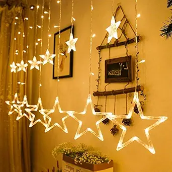 Evisha 12 Stars LED Light Strings Curtain 138 Bulb 8 Flashing Modes for Diwali Home Dcor for Christmas, Wedding, Shop Decoration