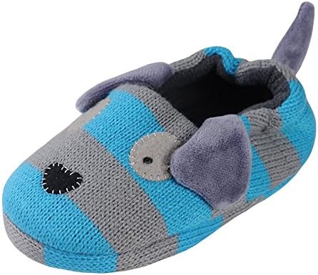 Haked Winter Toddler Boys Doggy Slippers Cartoon Puppy Crochet Non-Slip Warm Indoor Home Shoes (4-5 UK Child/21-22 EU Child, Blue Dog)