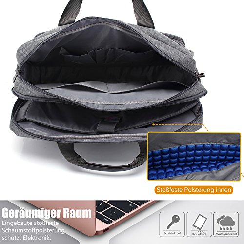 Laptop Aktentasche, CoolBell 17,3 Zoll schützend Messenger Bag Nylon Schultertasche Multifunktional Henkeltasche Laptop / Ultrabook / Tablet / Macbook / Dell / HP / Männer / Frauen / Geschäft (Grau) - 4