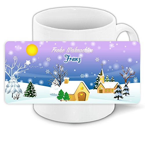 Weihnachtstasse mit Namen Franz und schönem Weihnachts-Motiv mit Winterlandschaft - Tasse zu Weihnachten