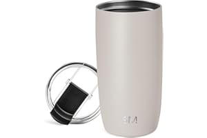 Simple Modern Vaso Termico Cafe para Llevar con Tapa Abatible | Taza Termica de Café Helado de Acero Inoxidable Aislada | Regalos para Mujeres & Hombres | Voyager | 470ml | Almond Birch