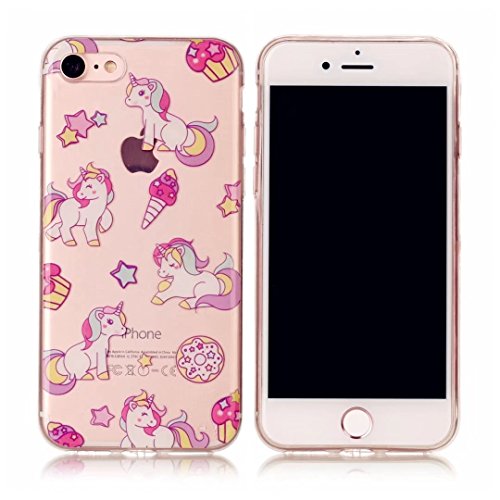 iphone 7 (4.7 Zoll) Hülle,JIEJIEWYD TPU Transparent Case Crystal Clear Back Case Cover Bumper Slim Case Cute Cartoon Picture Series Soft Silicone Case Anti Shock für – Unicorn Rosa - 2