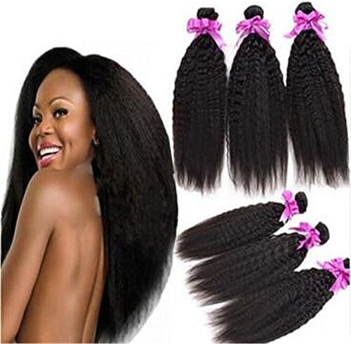 Unprocessed Virgin Mongolian Afro Kinky Straight Human Hair Weave Extensions for Black Women Natural Black 100g/pc (3 pcs 8inch)