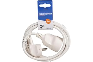 ITENSE - Prolongateur, prolongateur électrique - Rallonge électrique - Prolongateur 2m - Intensité: 16A - Câble HO5VV-F - 3G1 mm² - Couleur: Blanc - Utilisation en intérieur - Longueur: 2m