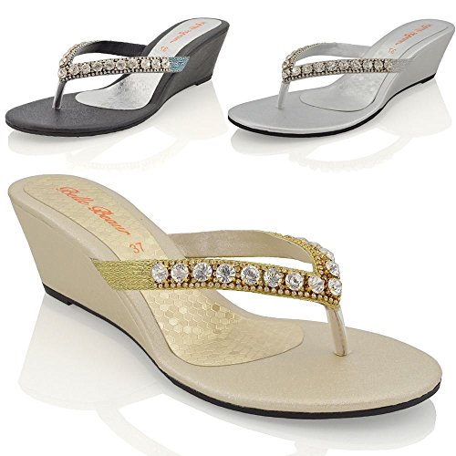 diamante toe post wedges