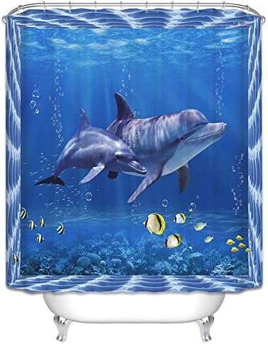 Jacktom Waterproof Mildewproof Bath Curtain with Hooks for Shower - 3D Dolphin(B)